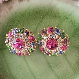 Joan Rivers  Glam Colorful Crystal Stud Earrings Pink, Green Sparkle Sparkle